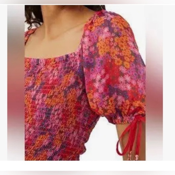 Free People Back on top Crop‎ smocked mesh floral back tie top size XS new - Picture 5 of 8